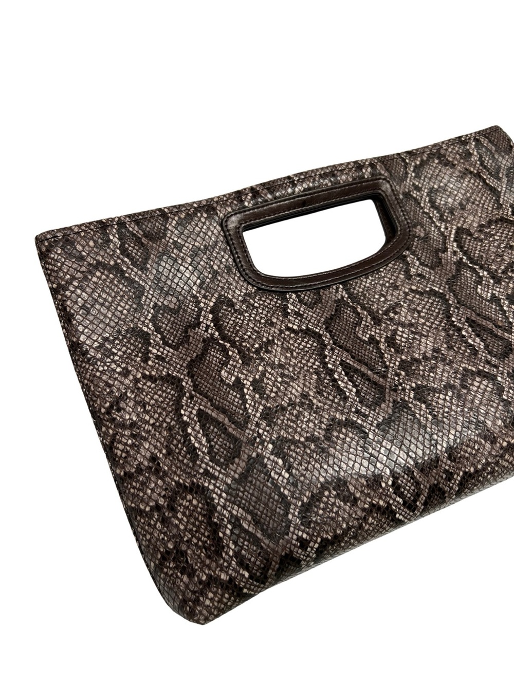 J.Mclaughlin Clutch Brown Eliana Python Snake-Embossed Leather